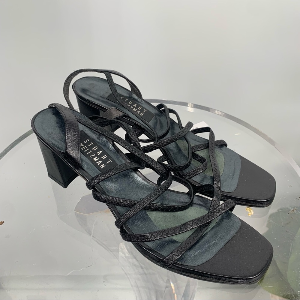 Stuart Weitzman black,leather  strappy heels size 9.5